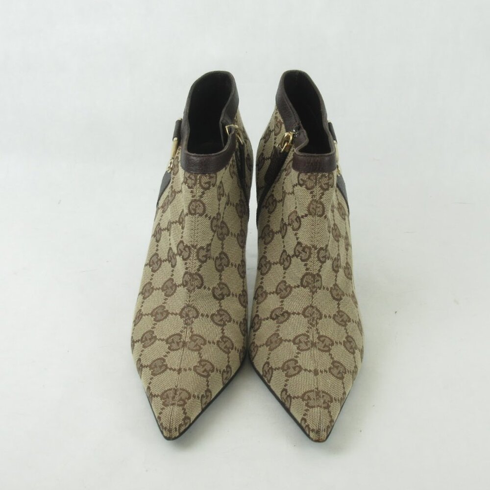 Gucci Beige/Ebonoy GG Fabric Side Zip Ankle Boots size 8 *Treasures of New York
